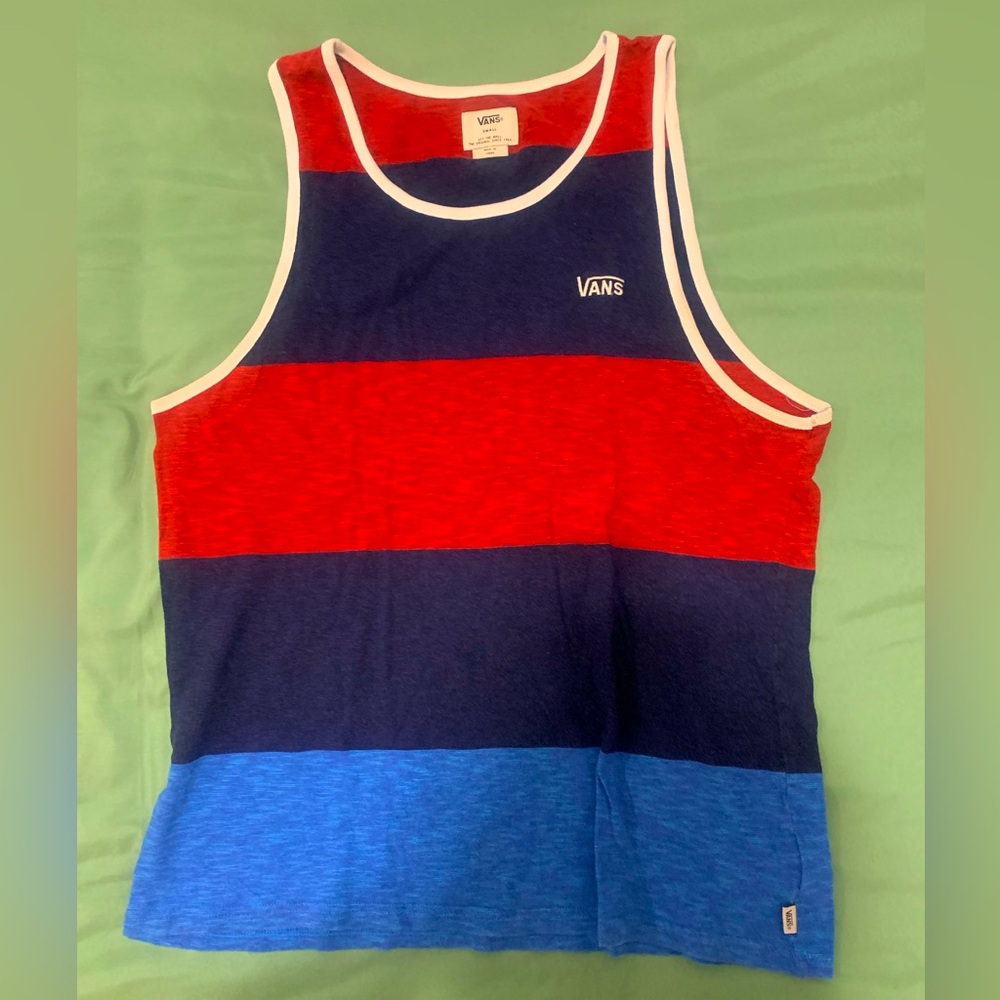 Vans Men's Red Navy Blue Striped Tank Top